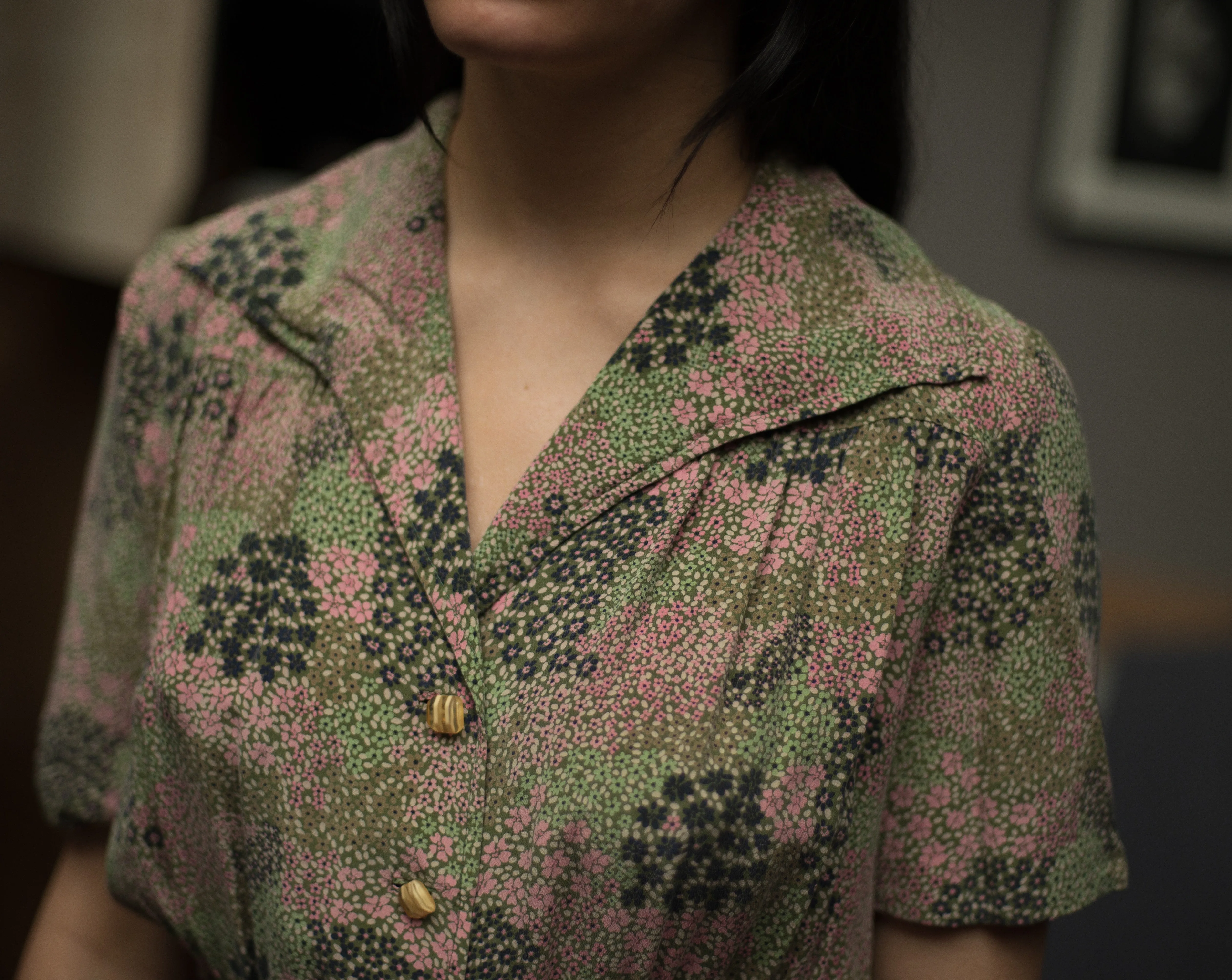 1960s handmade silk ditsy floral shirt dress, fits up to large