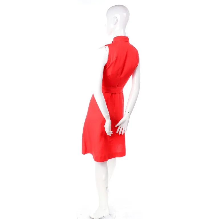 1960s Rodrigues Orange Red Silk Dress w/ Keyhole Opening Deadstock