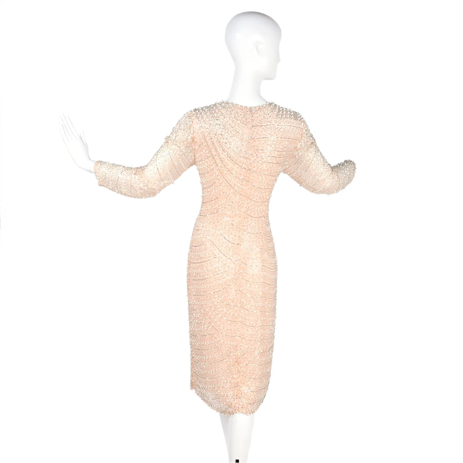 1980's Pale Pink Silk Vintage Dress w/ Bugle Beads & Pearls