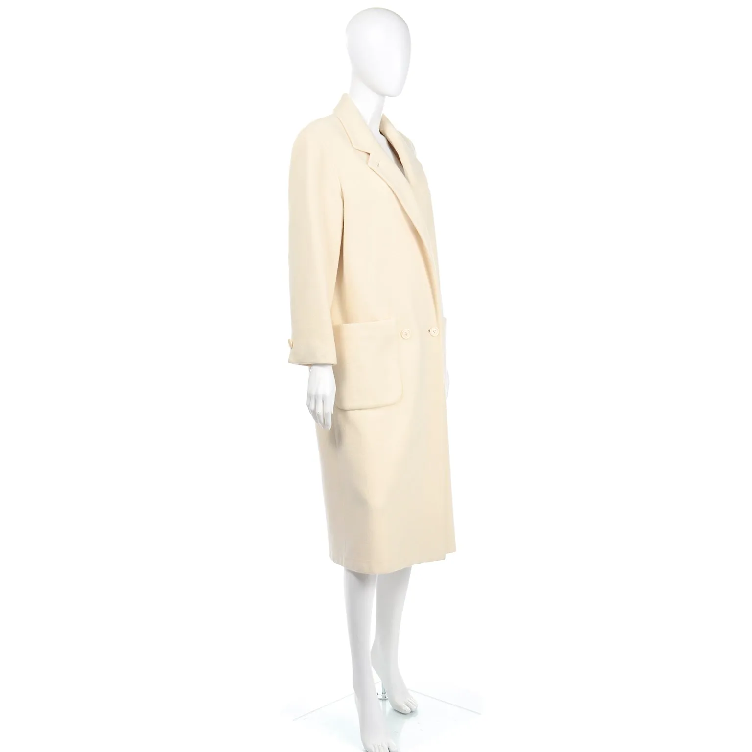 1990s Vintage Cream Cashmere Double Breasted Coat