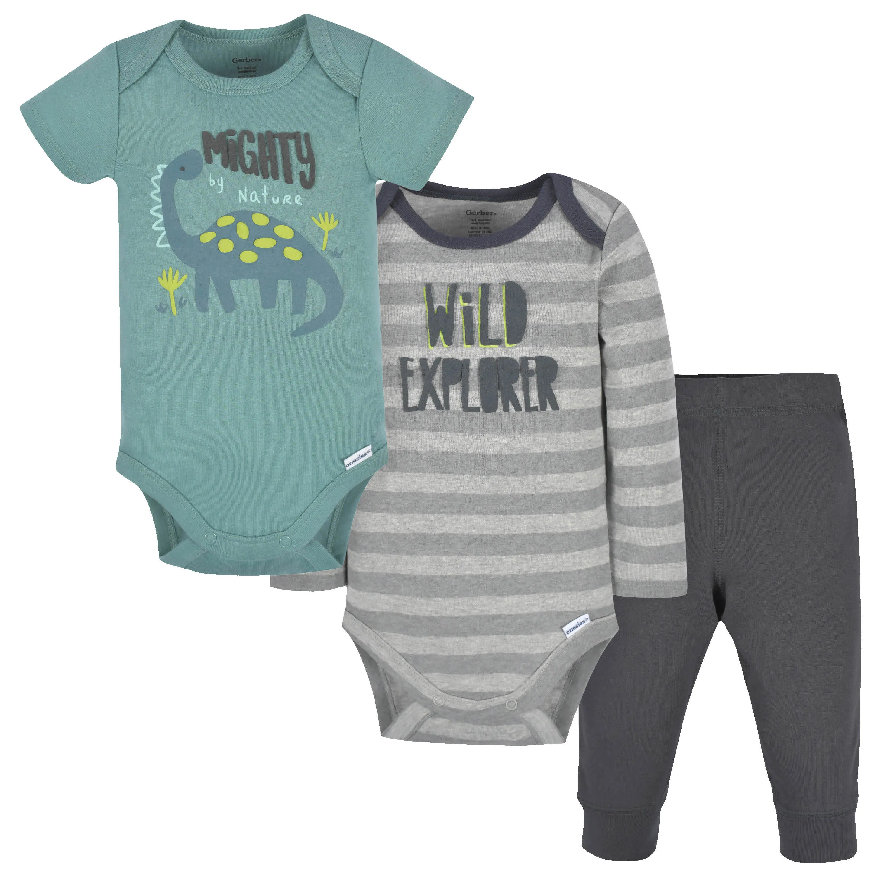 3-Piece Baby Boys Navy Dino Onesies® Bodysuits and Pants Set