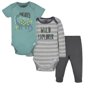 3-Piece Baby Boys Navy Dino Onesies® Bodysuits and Pants Set