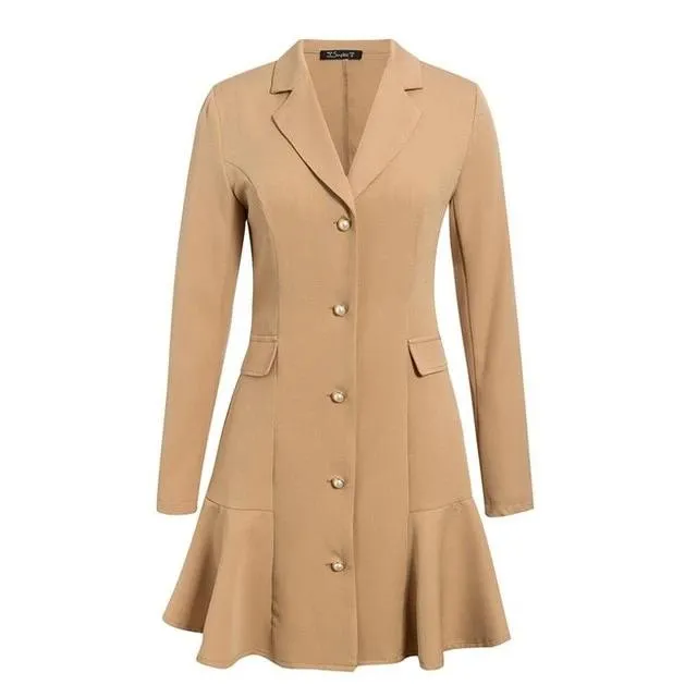 A-line Ruffled Elegant Ruffled Button Lapel Office Blazer Dress