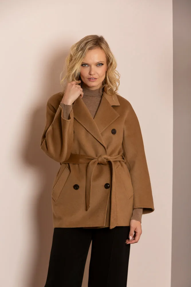 Alina Cashmere and Mulberry Silk Blended Double Breast Short Coat