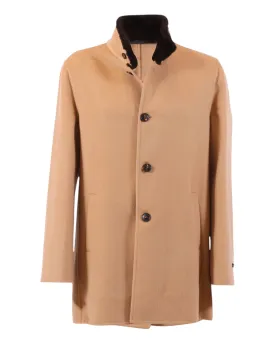 ANGORA COAT WITH NUTRIA COLLAR - CAMEL