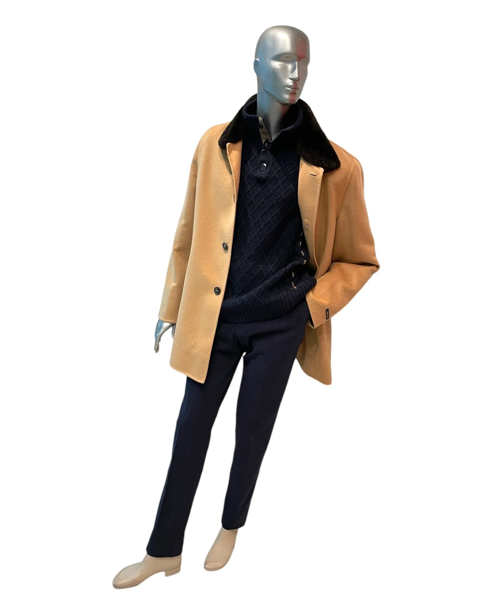 ANGORA COAT WITH NUTRIA COLLAR - CAMEL