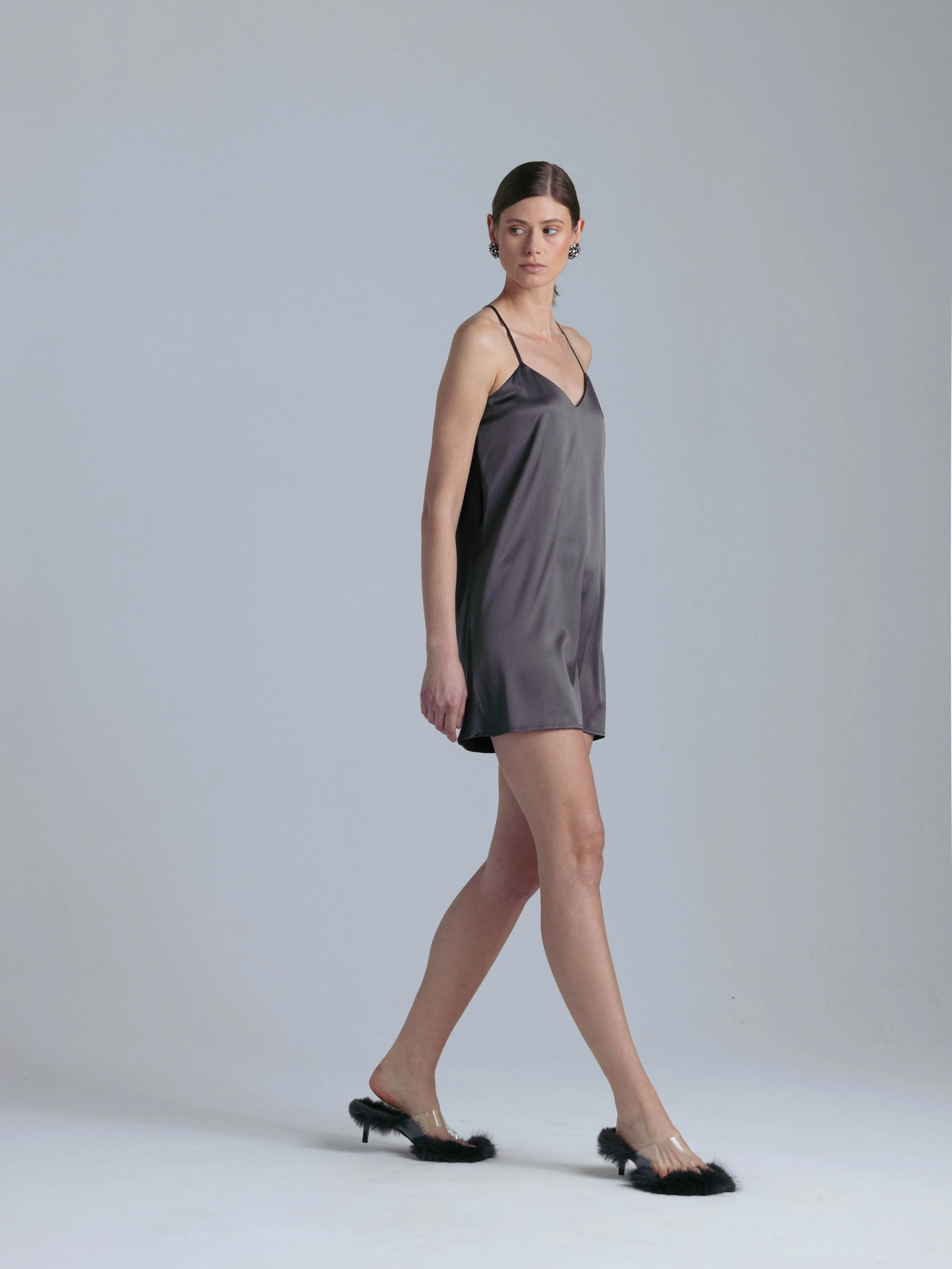 Backless Silk Dress 'Patricia' in Color Magic Grey