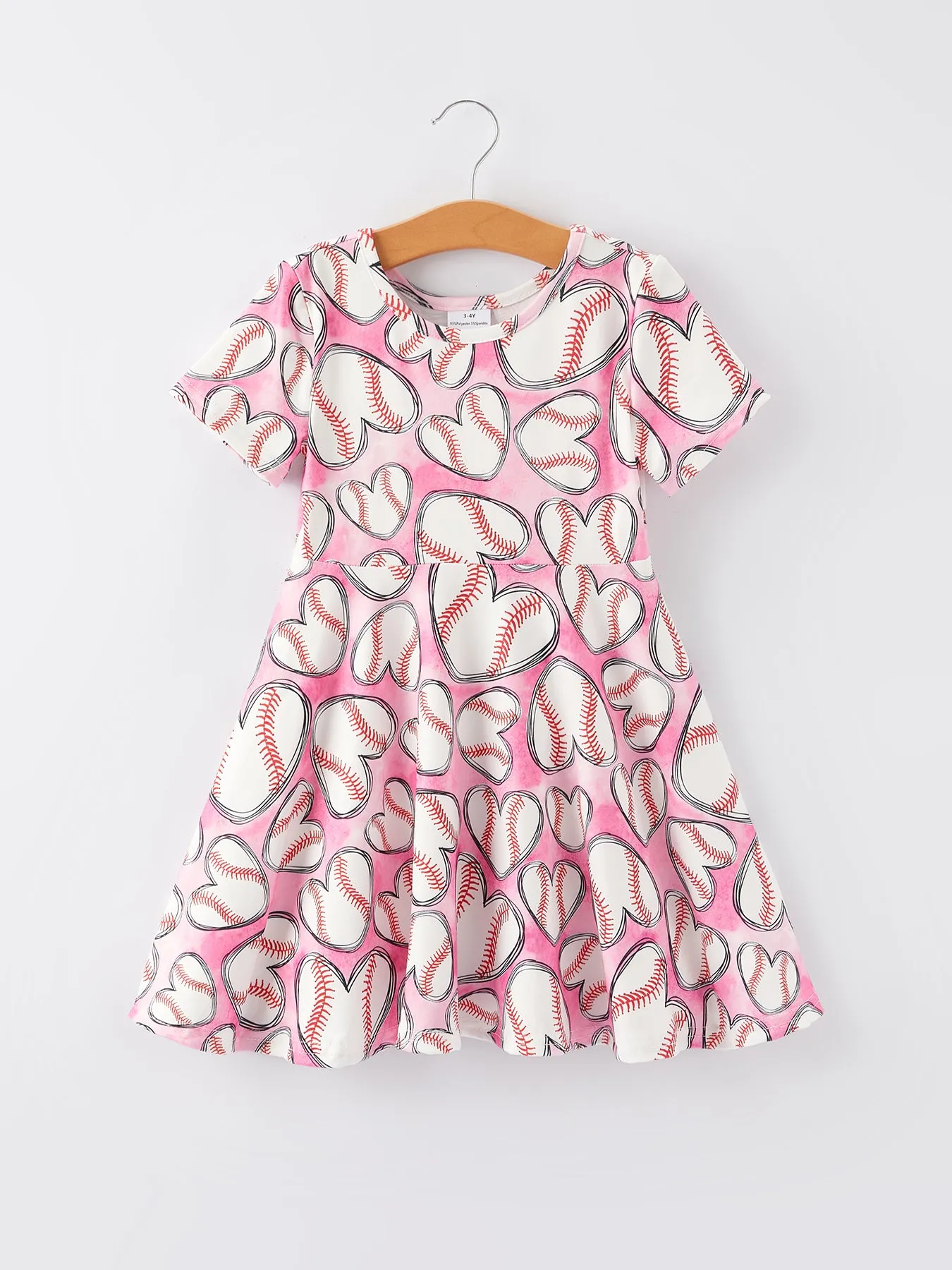 Baseball Print Milk Silk Girls Pink Dress