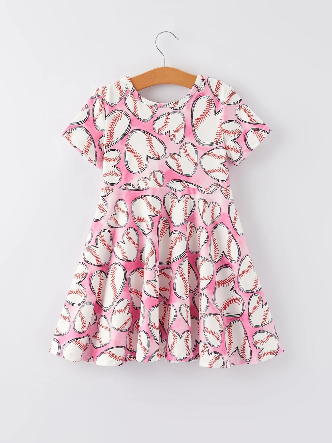 Baseball Print Milk Silk Girls Pink Dress