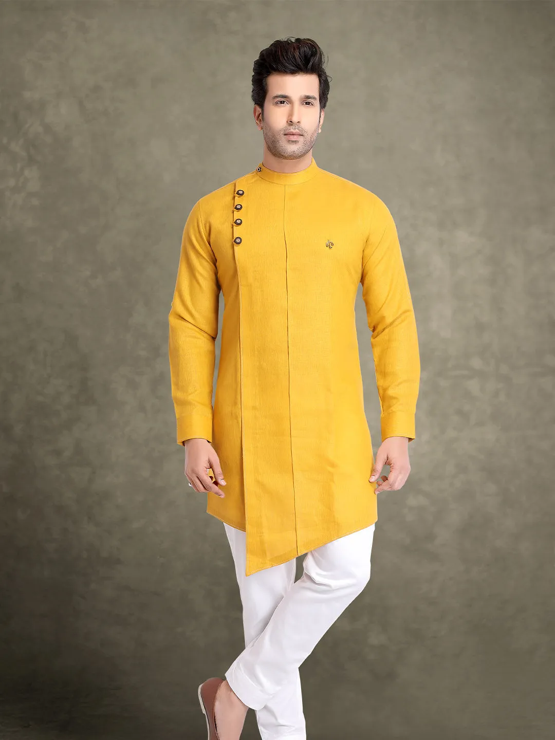 Beige Fine Linen Mens Designer Indo-Western Suit