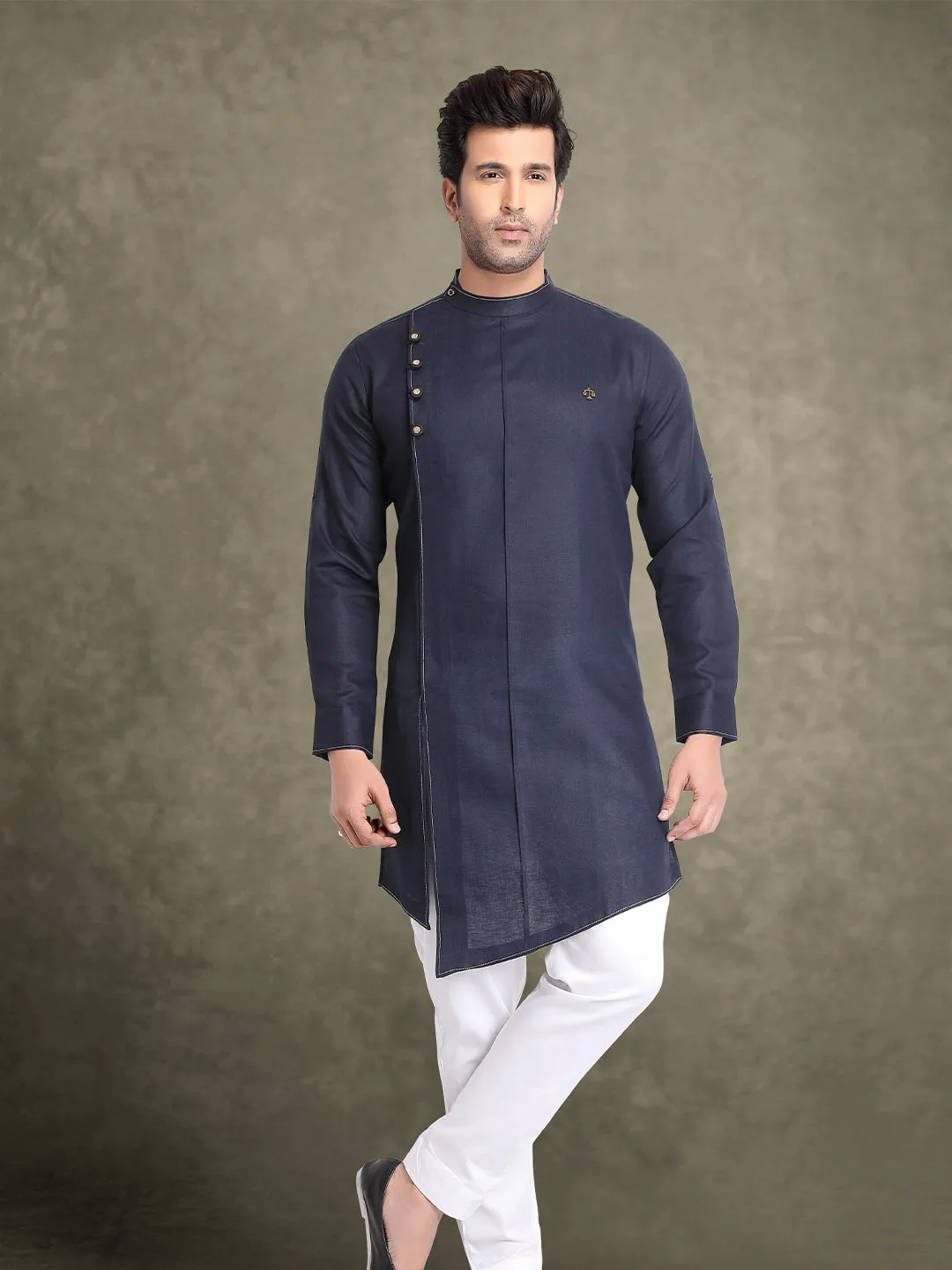 Beige Fine Linen Mens Designer Indo-Western Suit