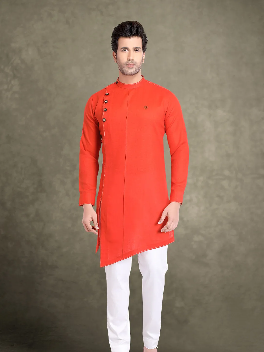 Beige Fine Linen Mens Designer Indo-Western Suit