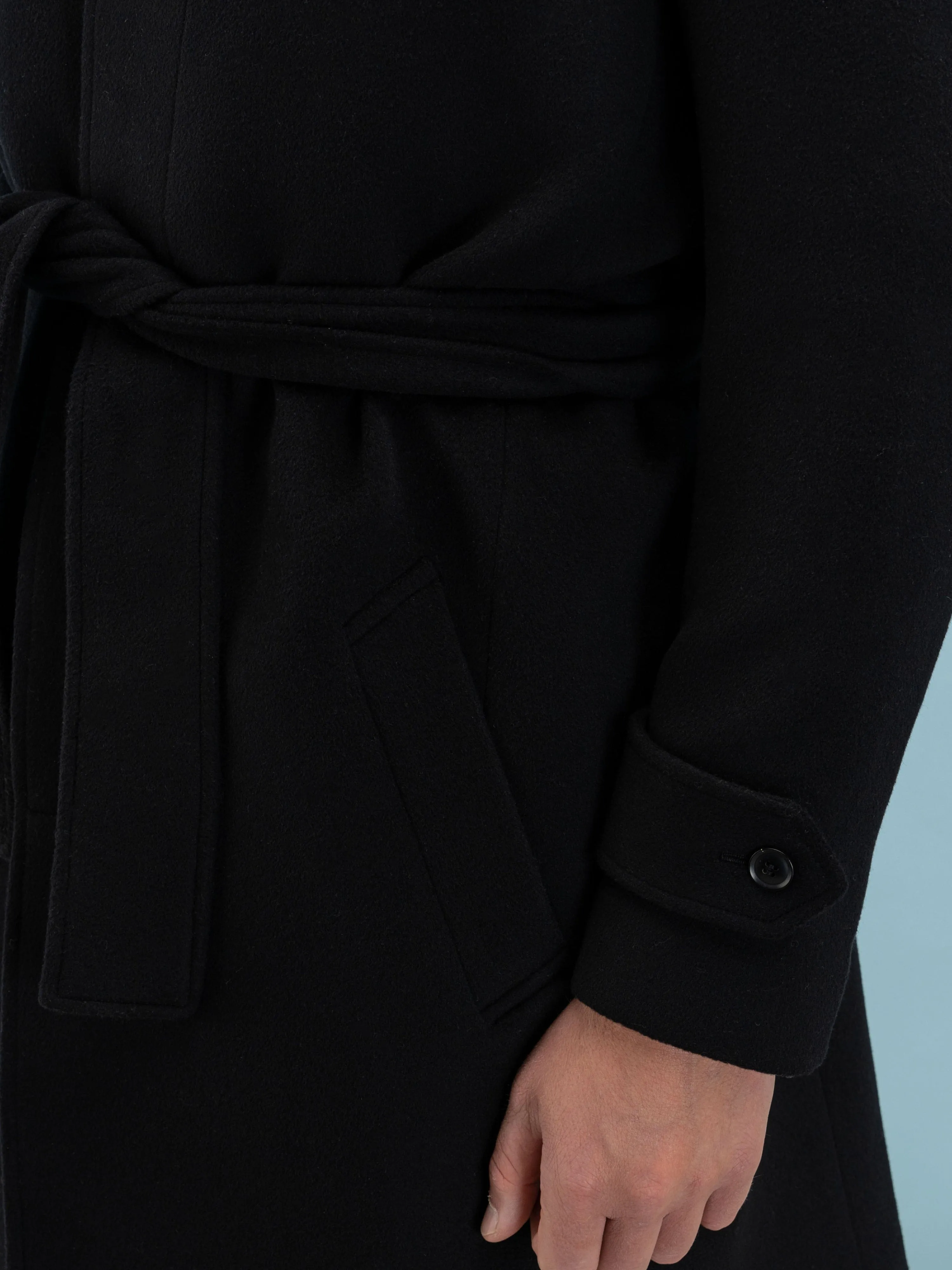 Belted Black Cashmere Coat