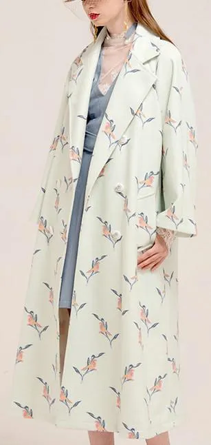 Bird & Floral Embroidered Long Wool & Cashmere Coat