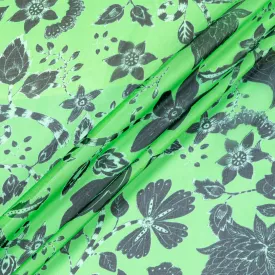 Black Floral Printed Green Pure Silk Georgette