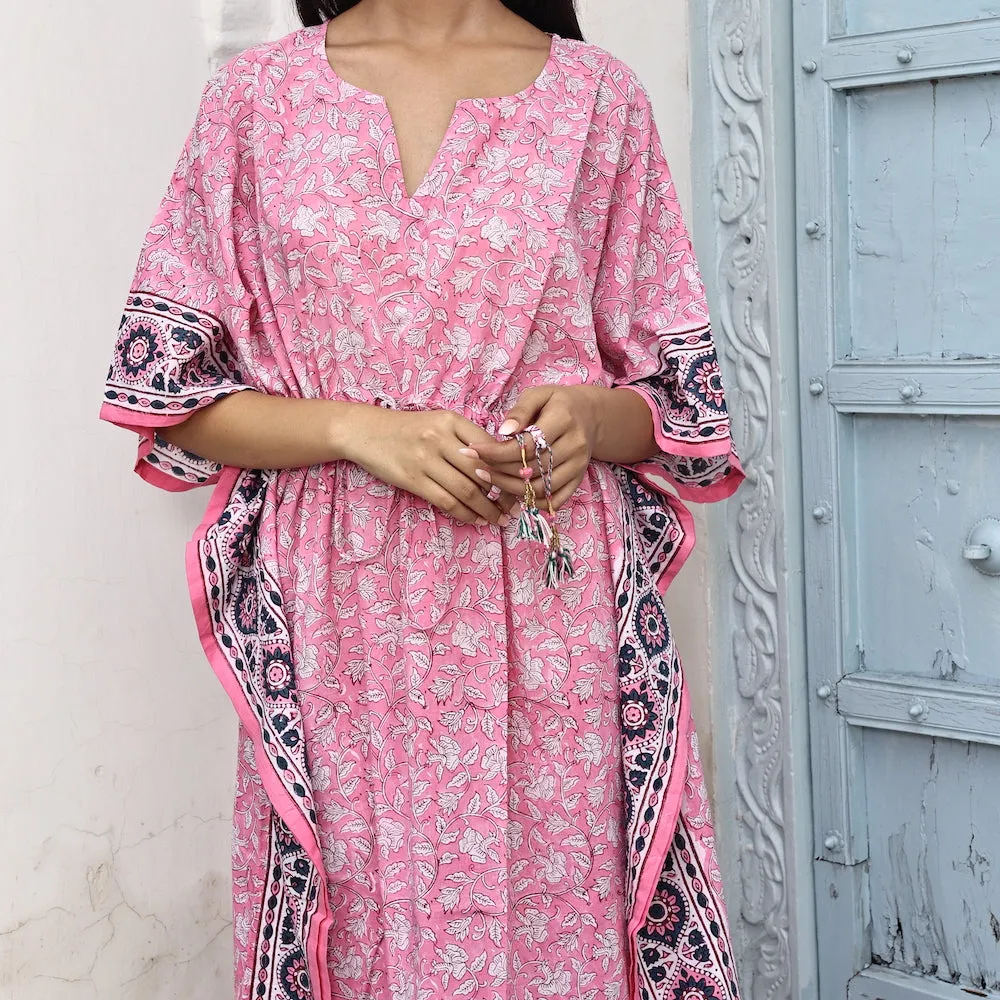 Block-Printed Cotton Kaftan in Lemonade