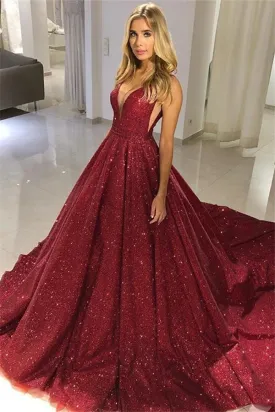 Burgundy Sequins Sleeveless Evening Dress