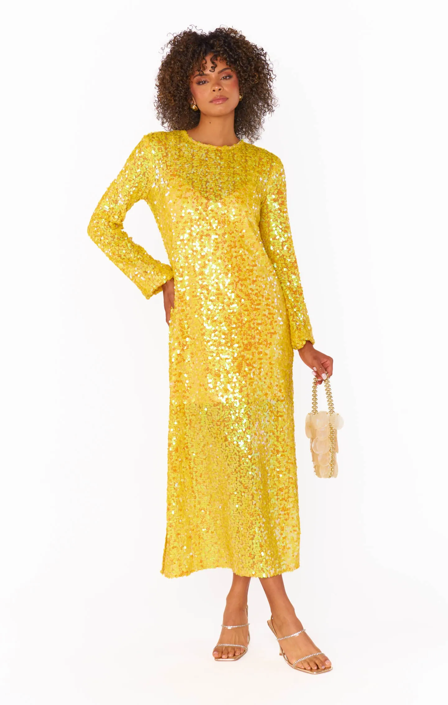 Calypso Midi Dress ~ Yellow Sequins