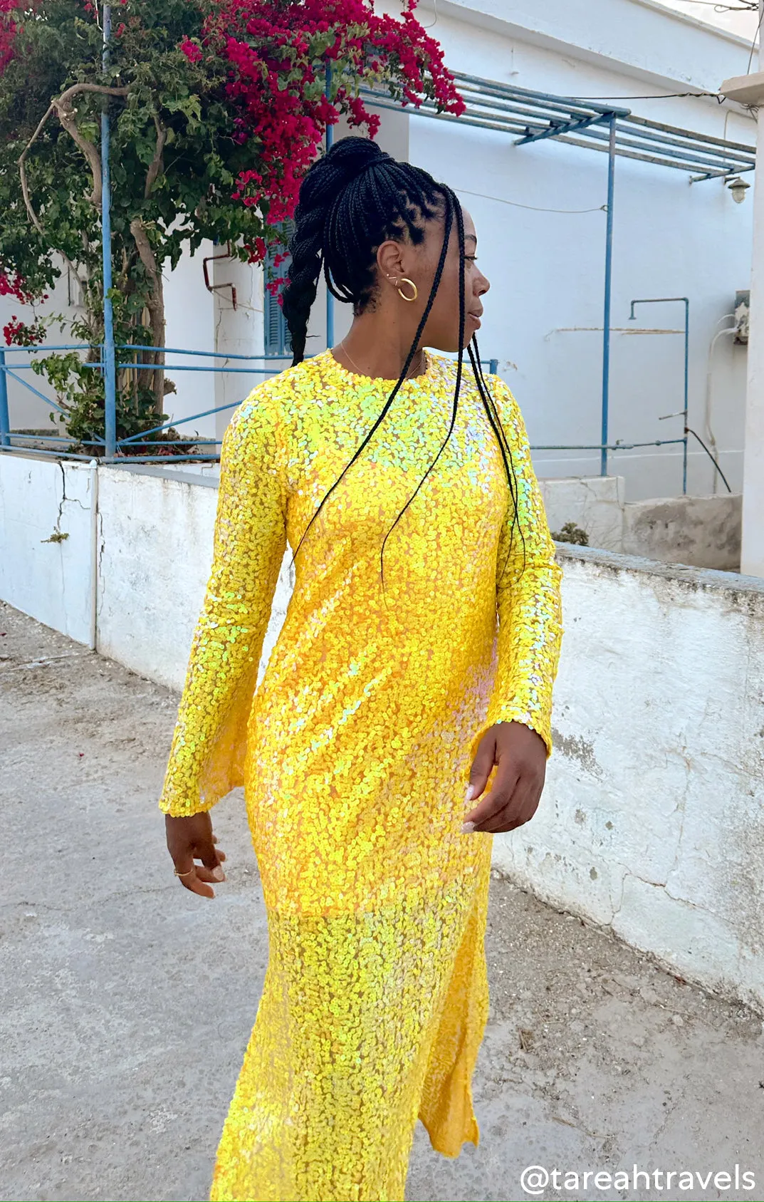 Calypso Midi Dress ~ Yellow Sequins