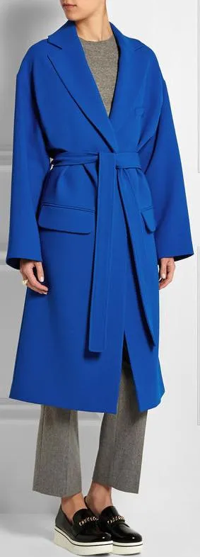 Cashmere & Wool Wrap Coat in Blue