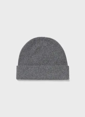 Cashmere Ribbed Hat in Grey Melange