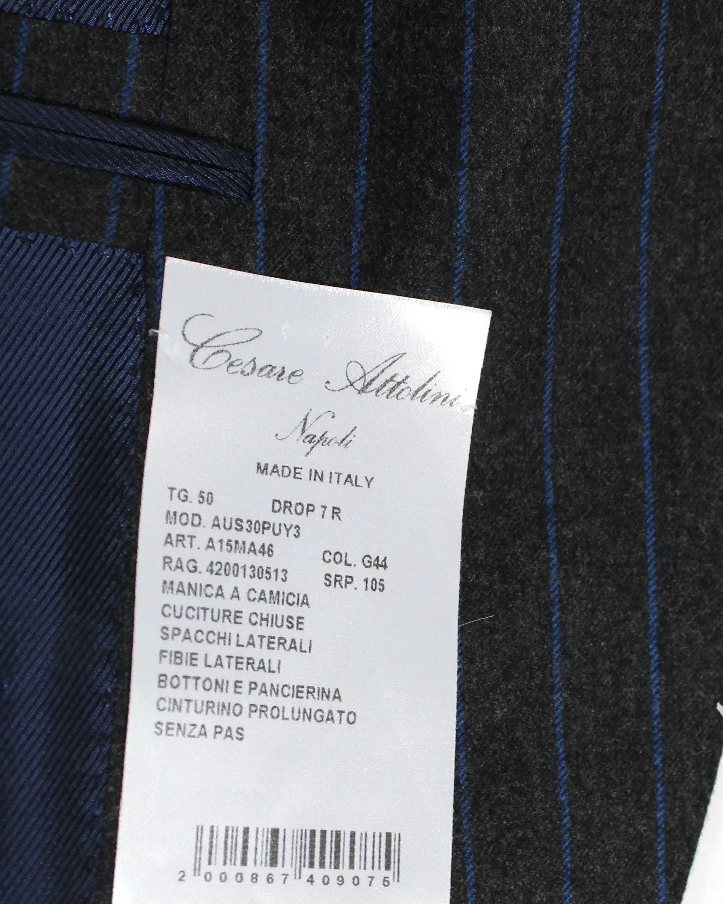 Cesare Attolini Suit Gray Royal Blue Stripes - Pleated Pants EU 50/ US 40 SALE