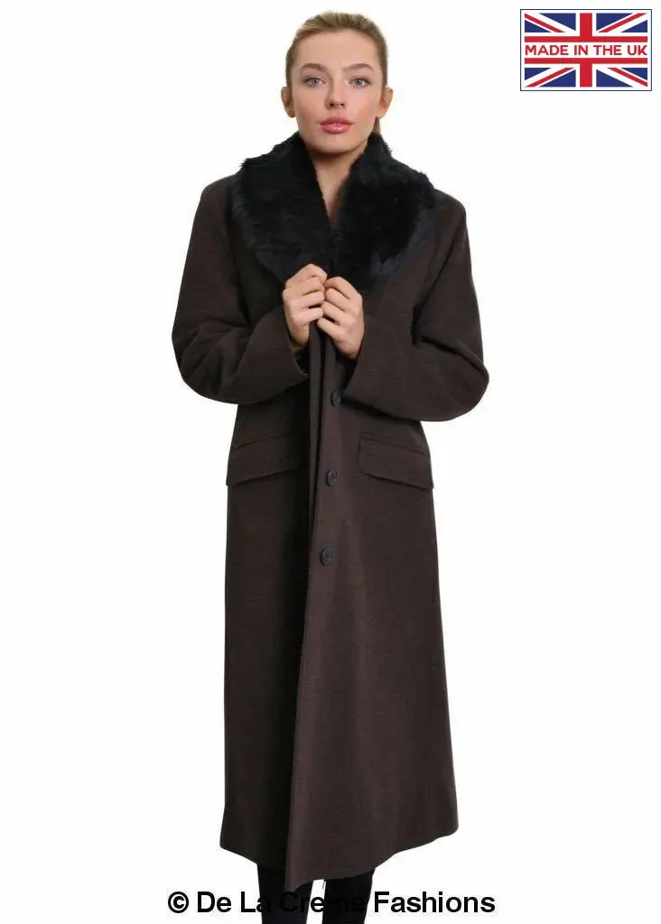 De La Creme Womens Oversized Faux Fur Collar Long Coat