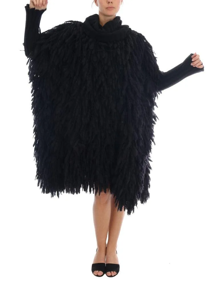 Dolce & Gabbana Elegant Black Fringed Wool-Cashmere Sweater