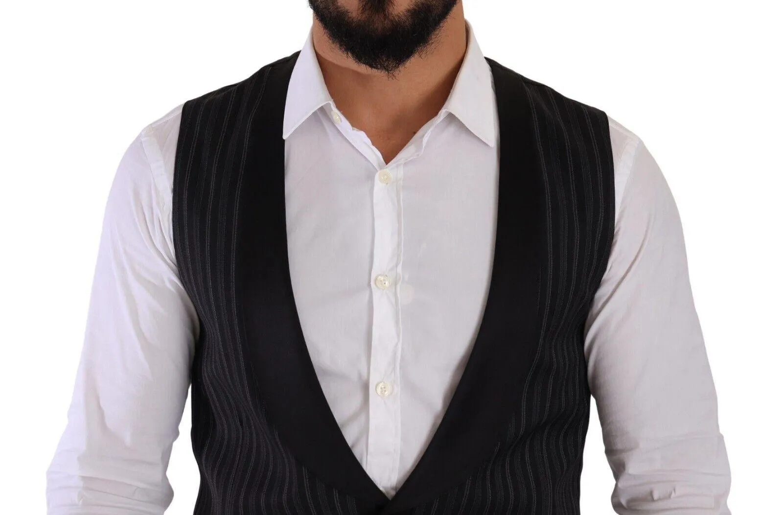 Dolce & Gabbana Men's Black Striped Wool Silk Waistcoat Vest