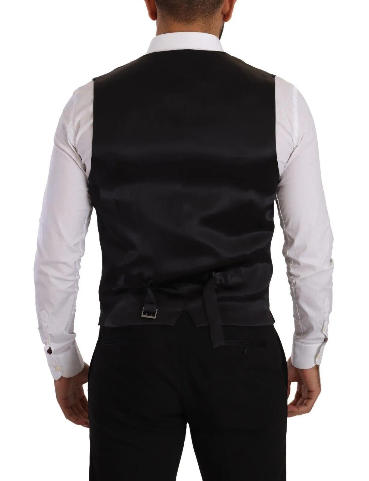 Dolce & Gabbana Men's Black Striped Wool Silk Waistcoat Vest