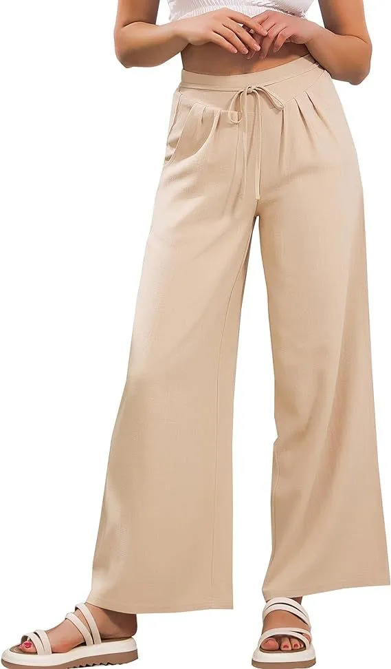 Elastic High Waist Casual Wide Leg Long Palazzo Lounge Pants Trousers