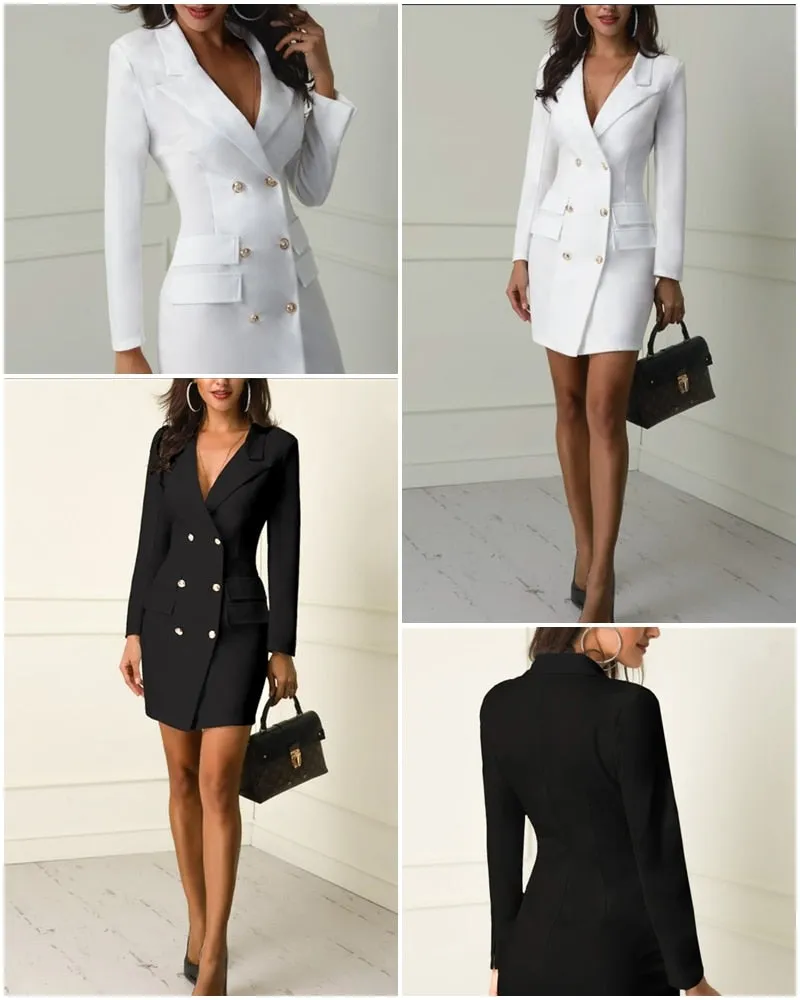 Elegant Double Breasted Blazer Bodycon Office Dress