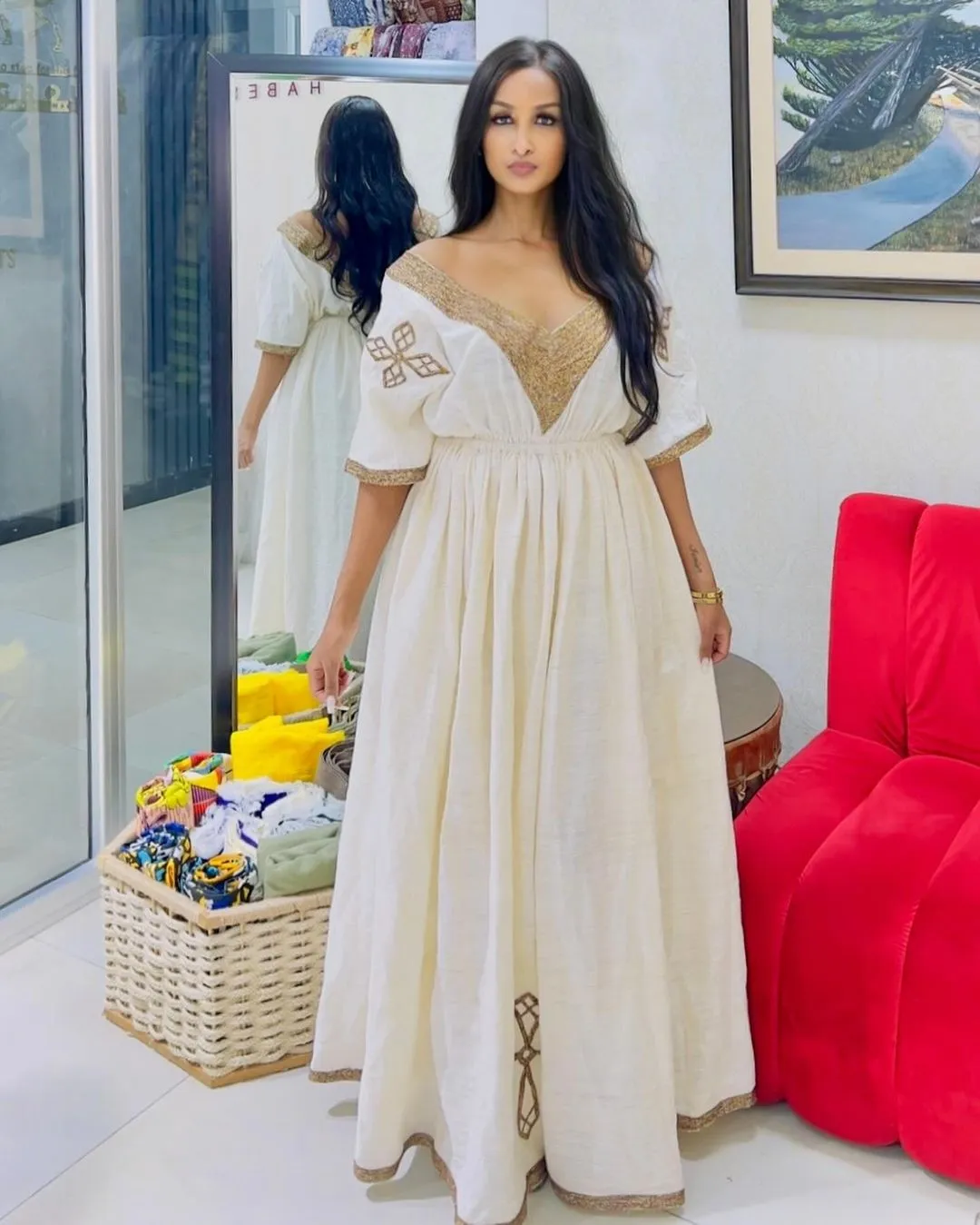 Elegant Habesha Dress Simple Light Ethiopian Traditional Dress