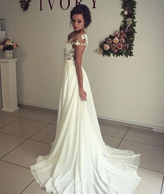 Elegant Lace Wedding Dresses, Beach Wedding Gown, Sexy See Through Prom Dresses, Prom Dresses