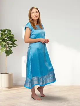 EthnoChic - Light Blue Silk Knee Length Dress