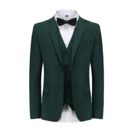 Euro Style Slim Cut Three-Piece Suit - Hunter Green