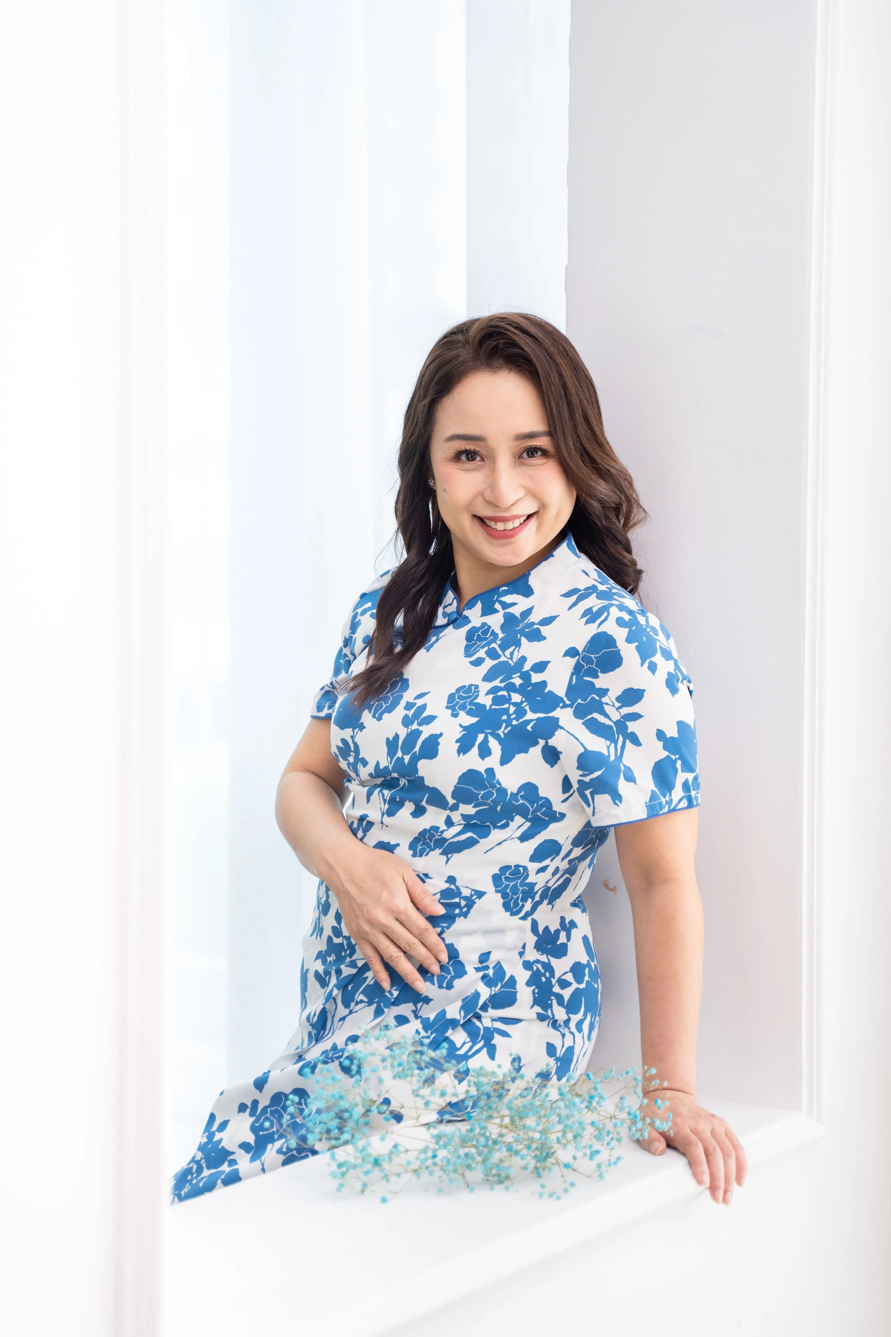 Flower Silhouette Print Cheongsam Dress