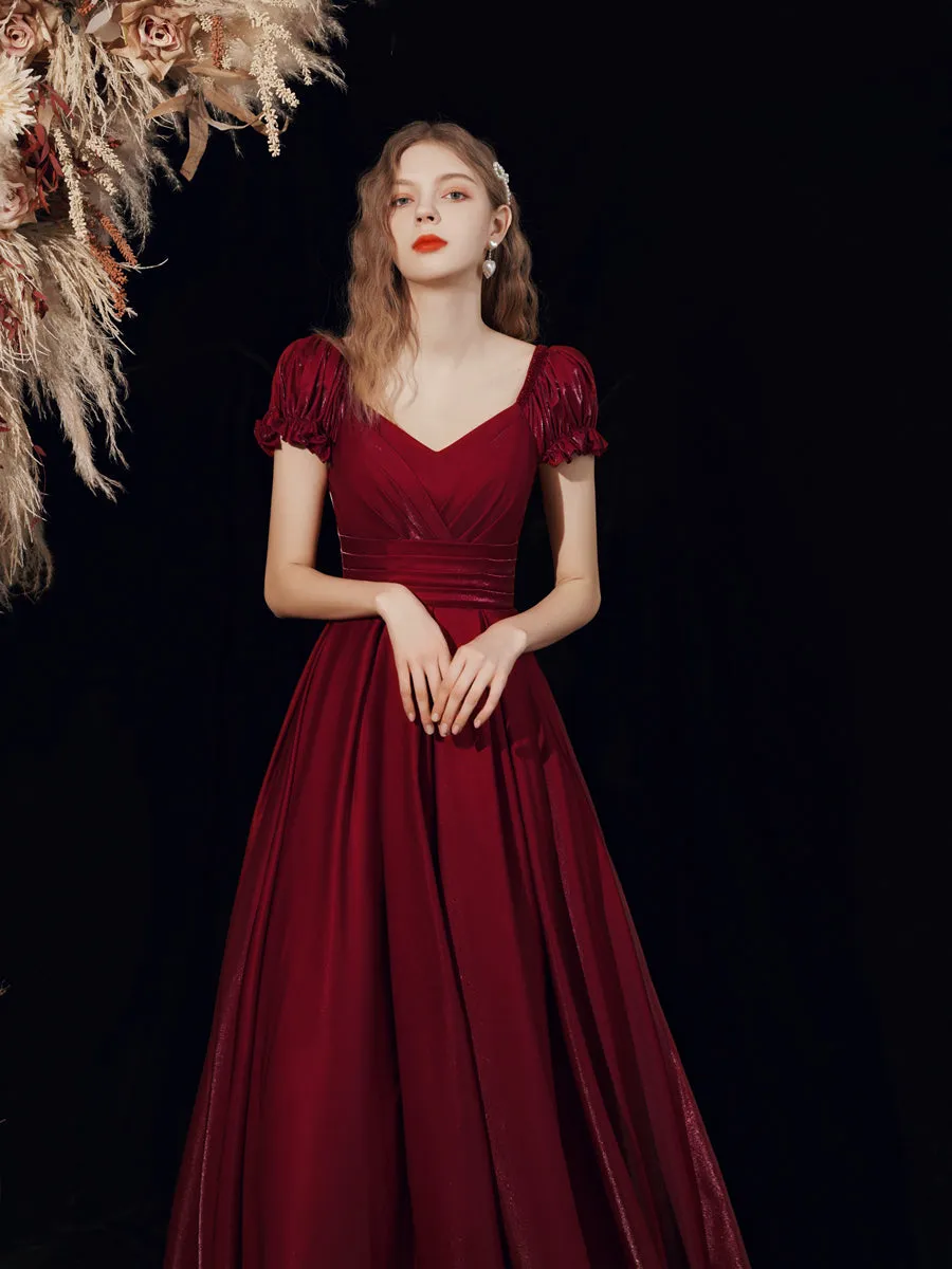 Flowy Classic Maroon Long Evening Occasion Dress