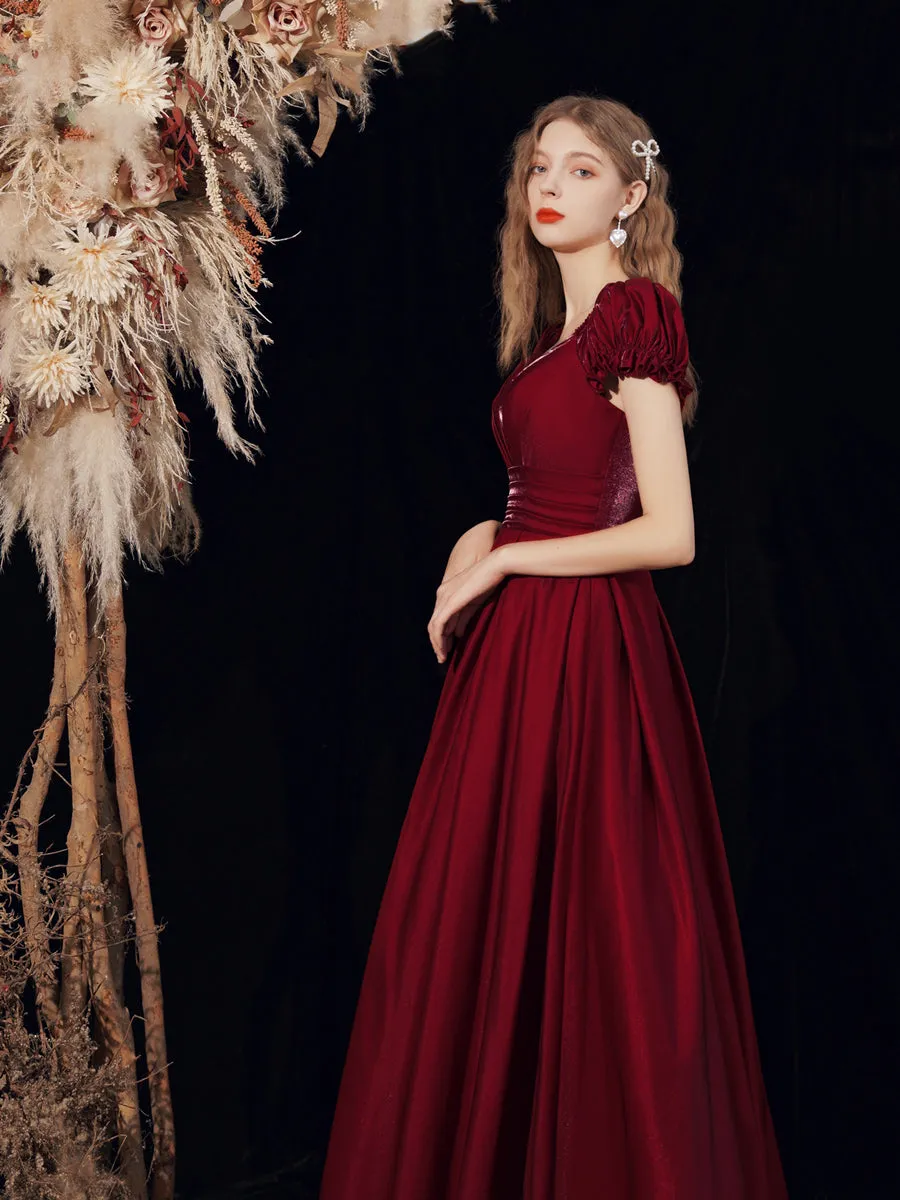 Flowy Classic Maroon Long Evening Occasion Dress