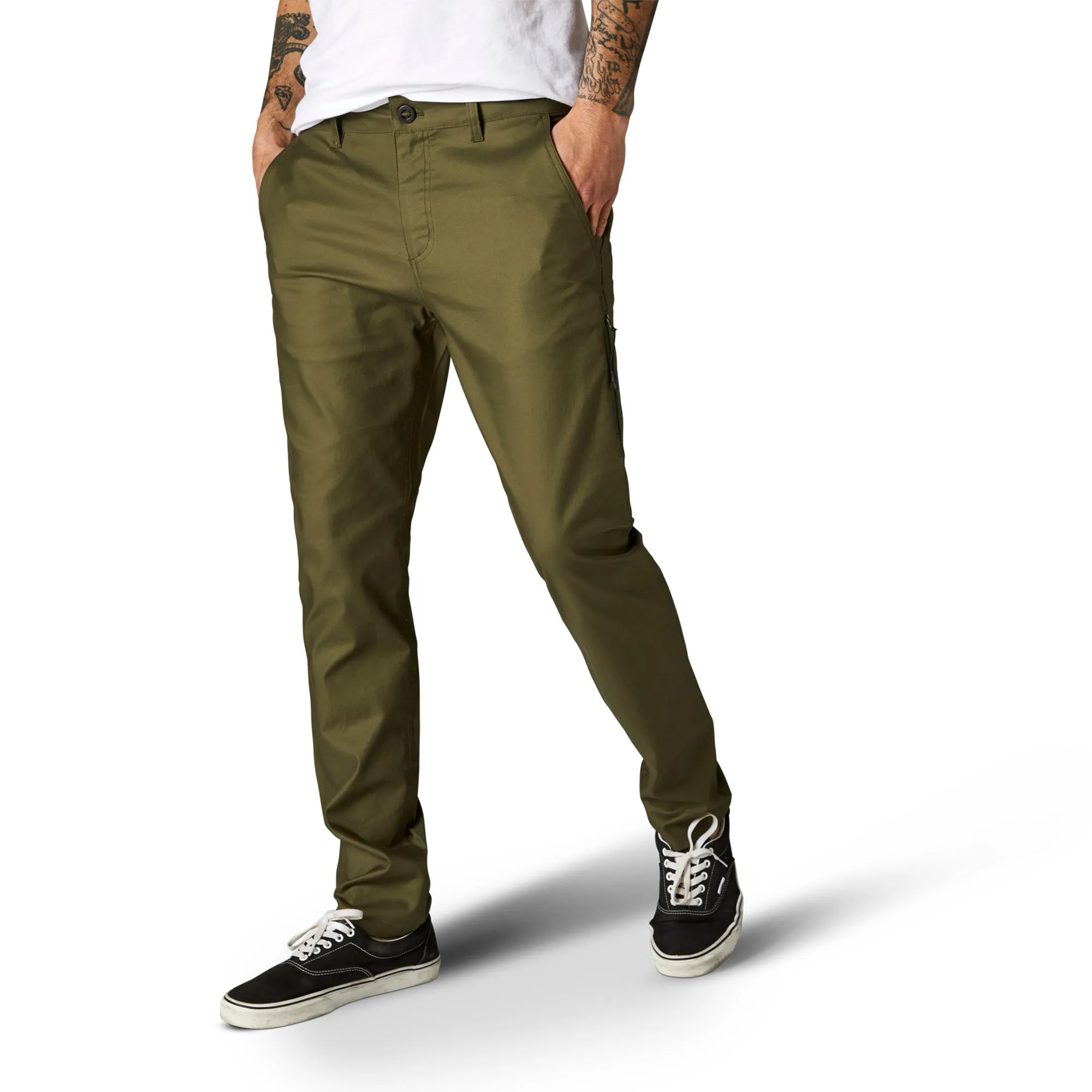 Fox Racing  Mens Fatigue Green Essex Stretch Slim Pants Classic Chino Casual Soft