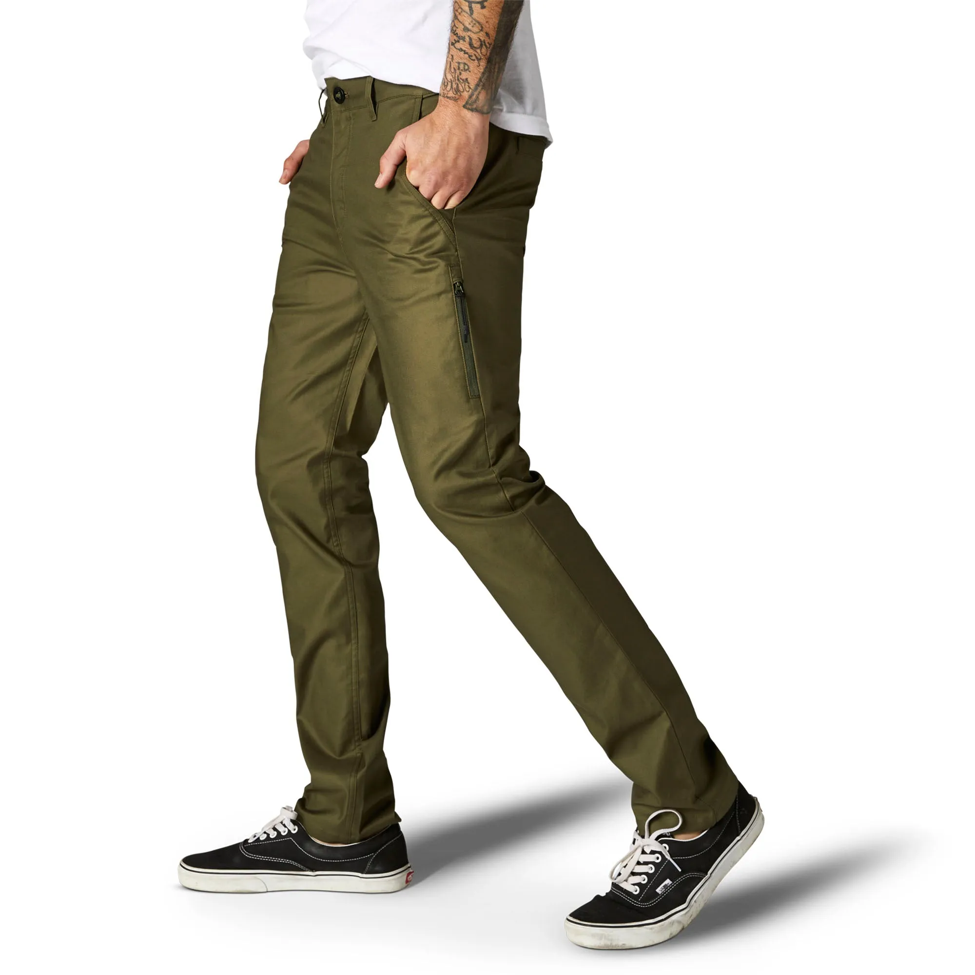 Fox Racing  Mens Fatigue Green Essex Stretch Slim Pants Classic Chino Casual Soft