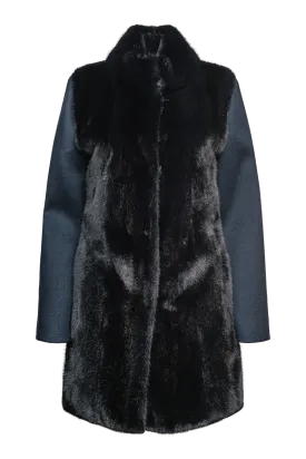 Front Mink Fur Panel and Collar Mid Length Cashmere Coat