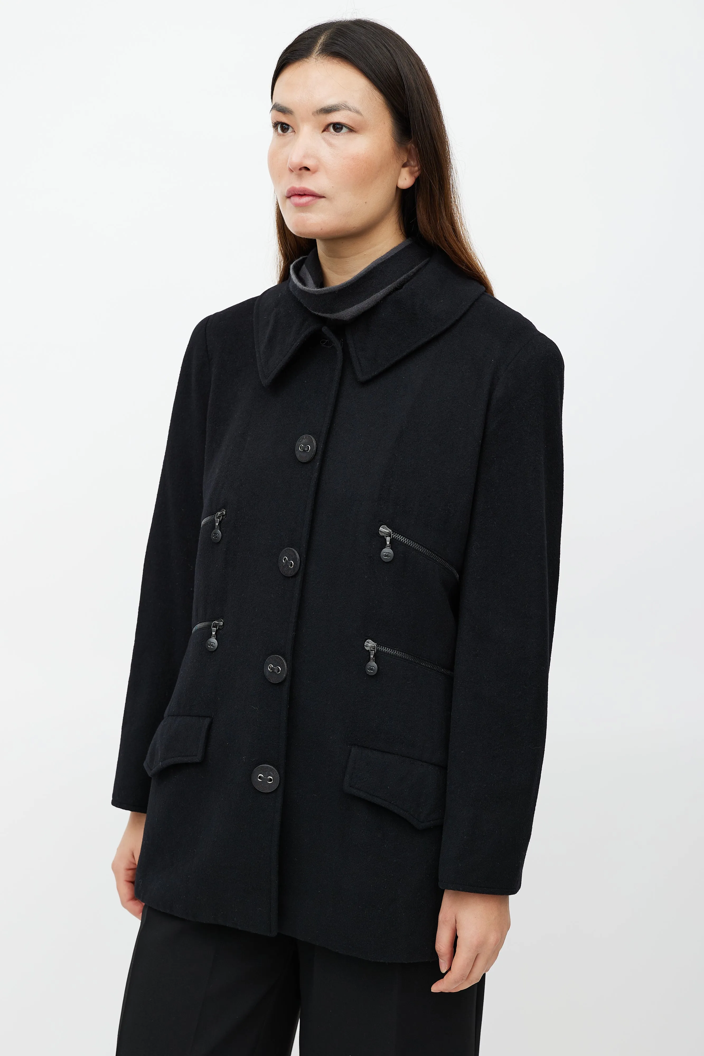 FW 2002 Black Cashmere Zipper Coat