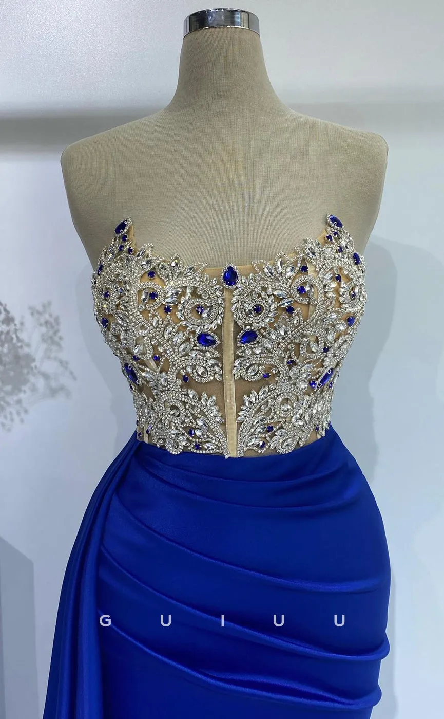 G2728 - Elegant & Luxurious Beaded Strapless Royal Blue Long Porm Evening Dress