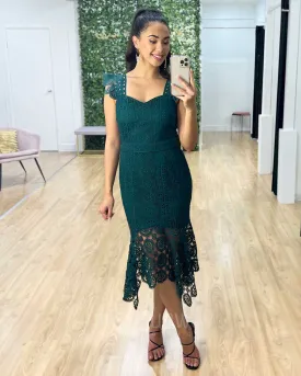 Giselle Lace Midi Dress - Emerald Green