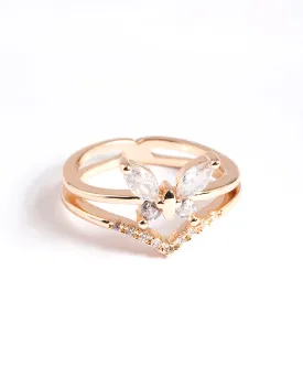 Gold Cubic Zirconia Butterfly Double Band Ring