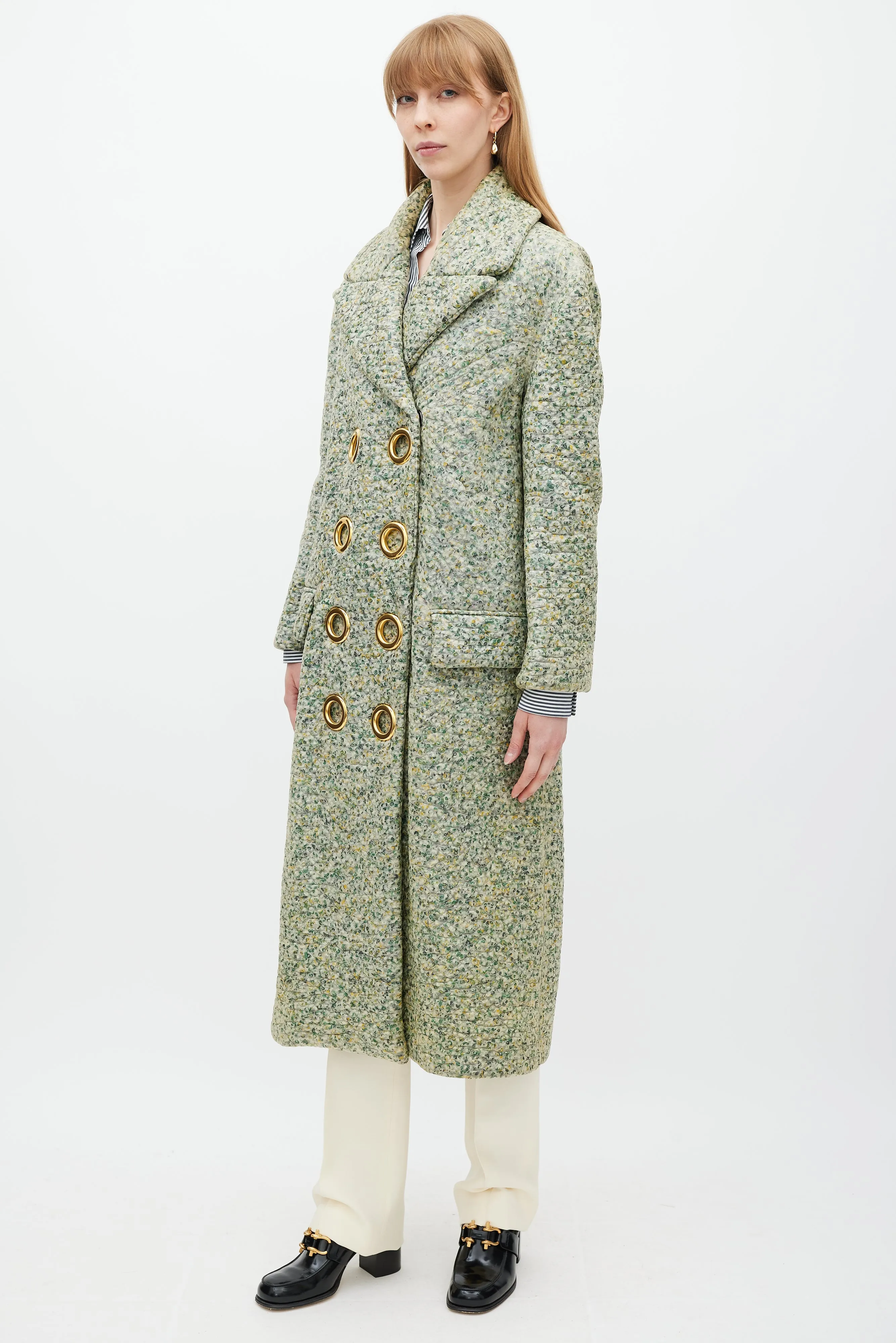 Green & Multicolour Laminated Cashmere Coat