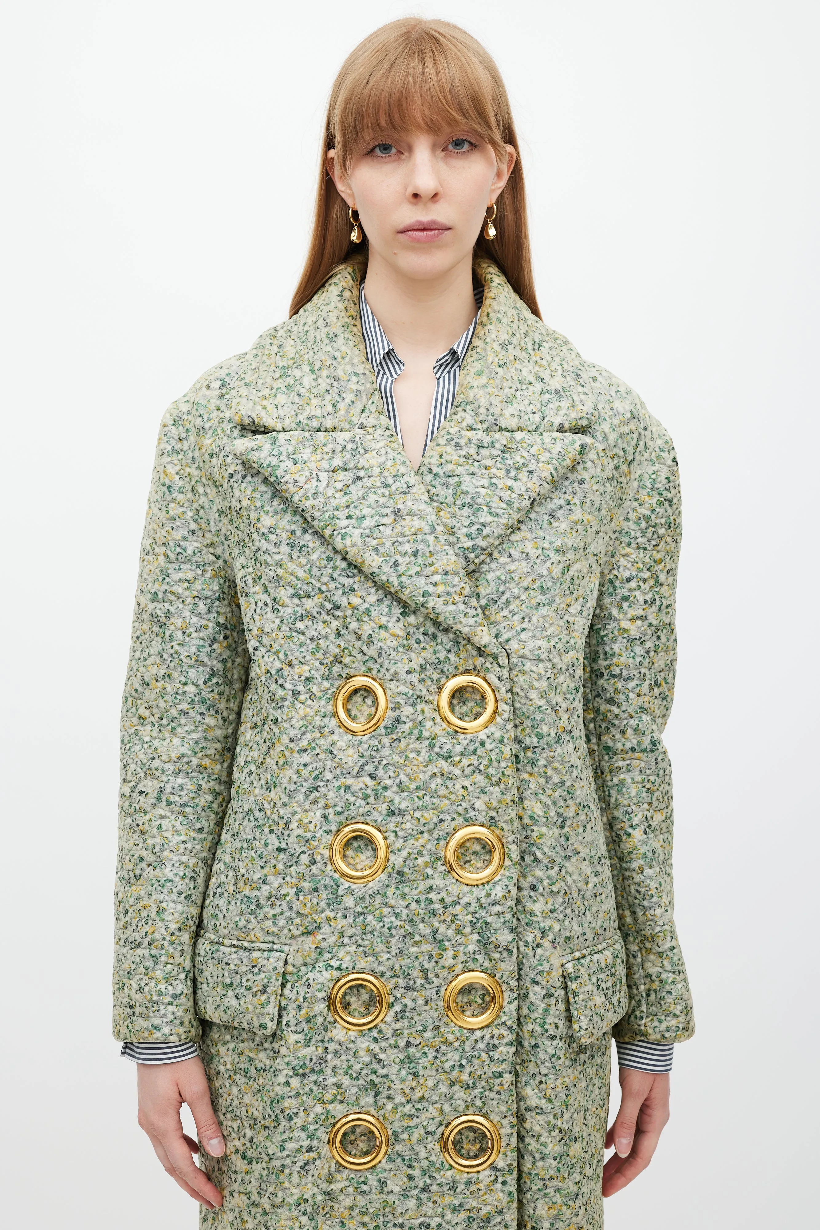 Green & Multicolour Laminated Cashmere Coat