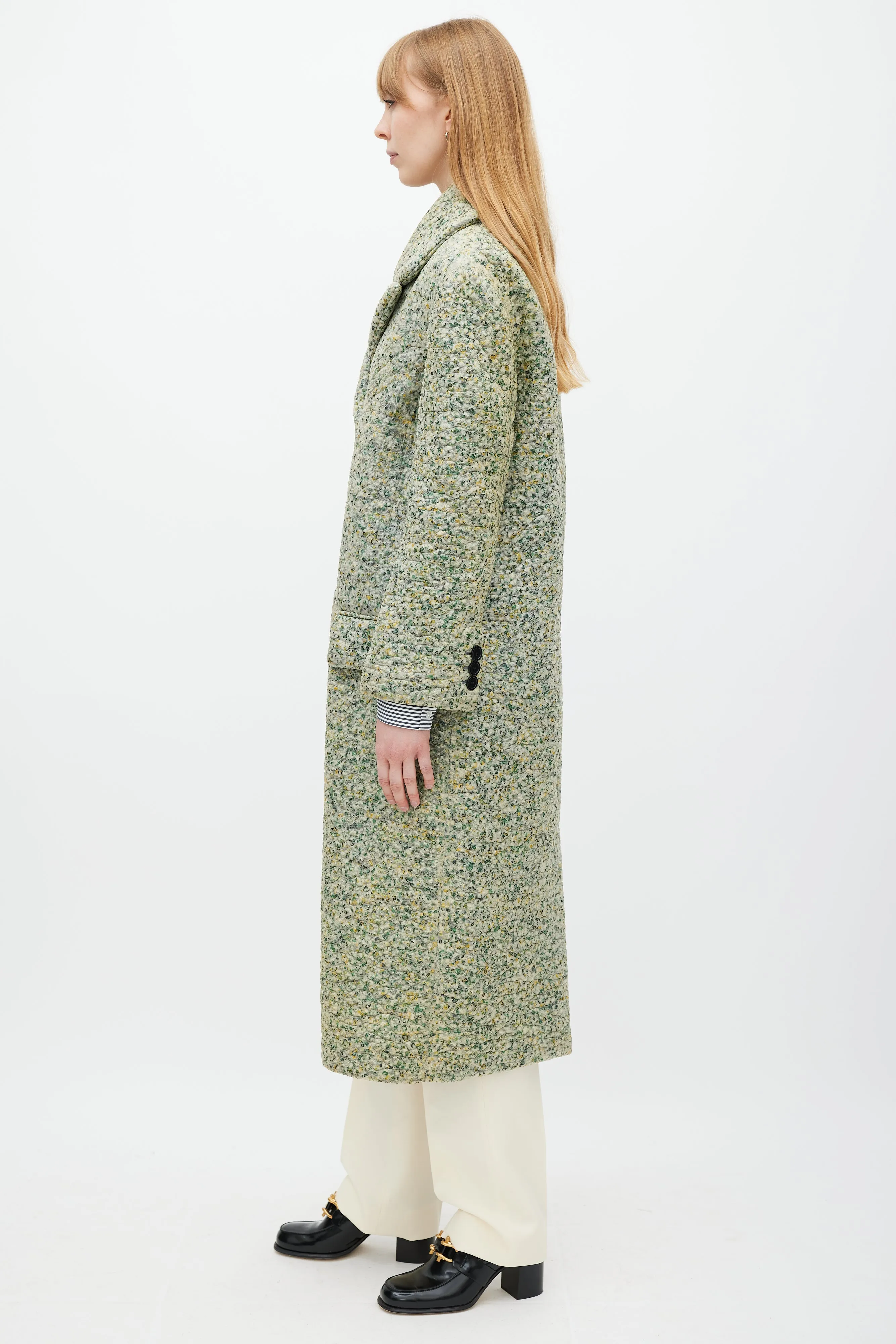 Green & Multicolour Laminated Cashmere Coat