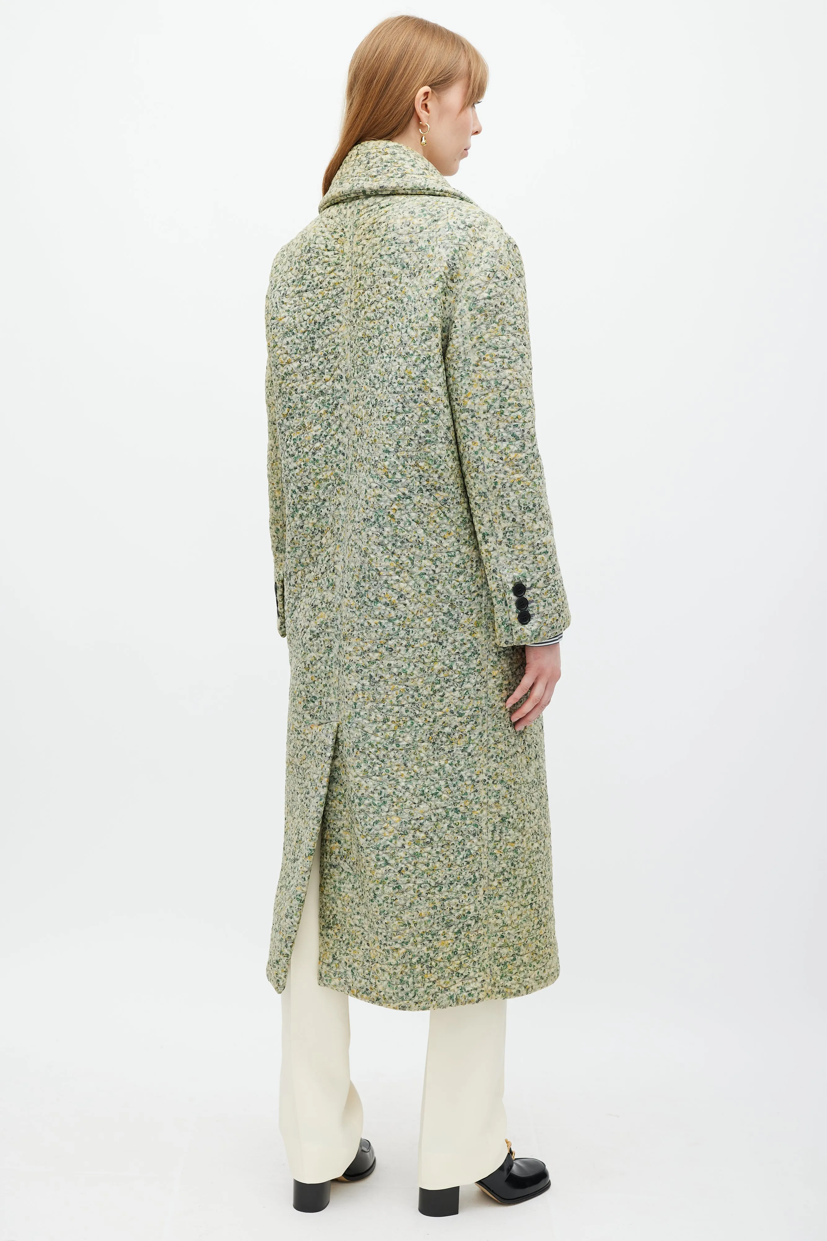 Green & Multicolour Laminated Cashmere Coat